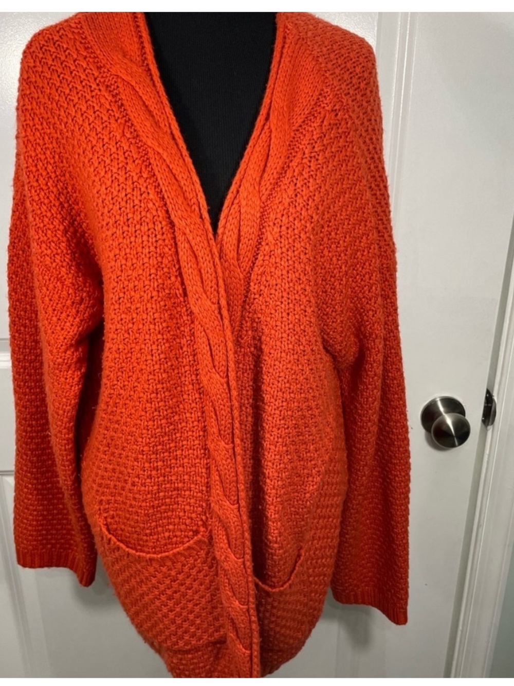 Grecerelle Cozy Orange Cable-Trim Open Cardigan Sweater size 2XL